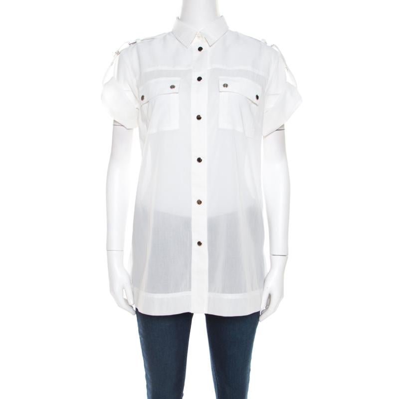 Dolce & Gabbana White Cotton Voile Metal Button Front Shirt M In Excellent Condition In Dubai, Al Qouz 2
