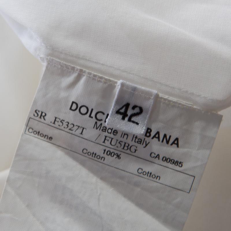 Dolce & Gabbana White Cotton Voile Metal Button Front Shirt M 1