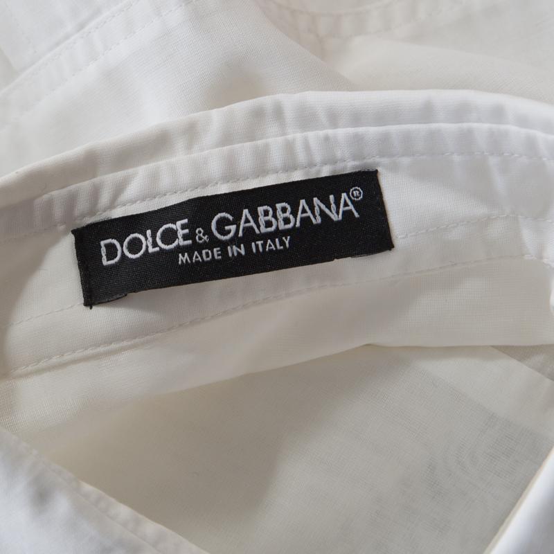 Dolce & Gabbana White Cotton Voile Metal Button Front Shirt M 2