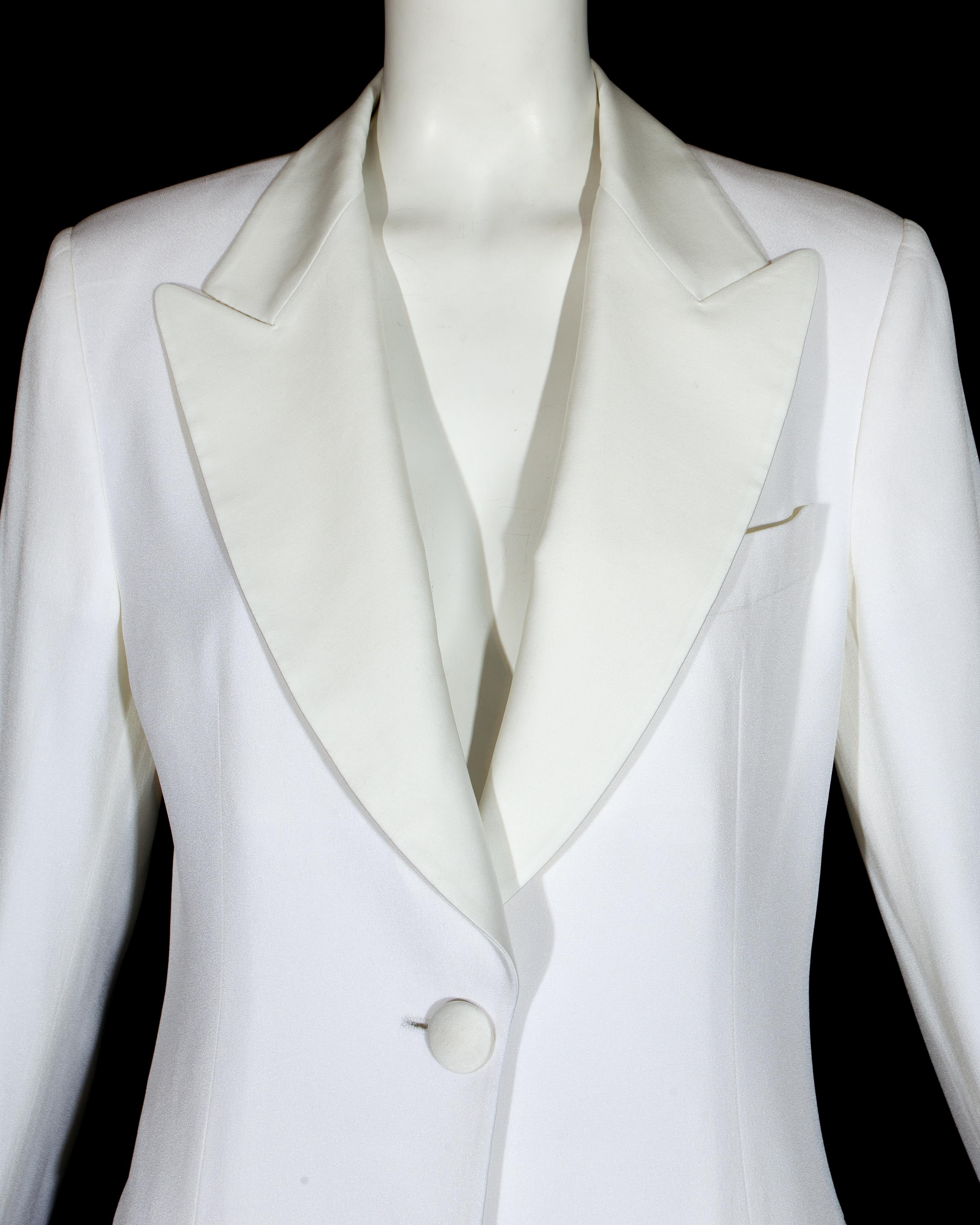 white silk pant suit