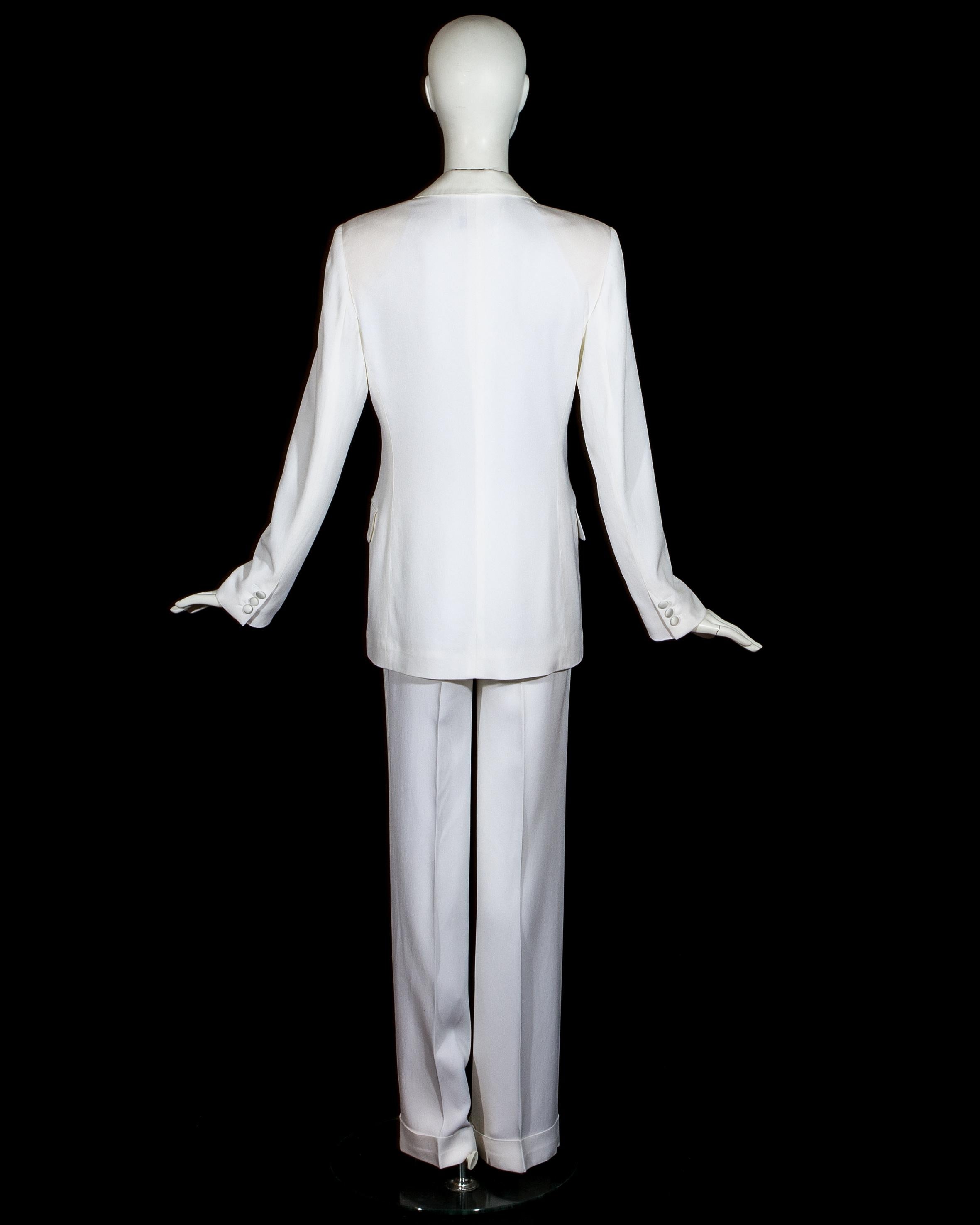 Women's Dolce & Gabbana white crepe and satin Bianca Jagger pant suit, ss 1995 For Sale