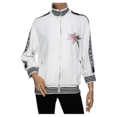 Dolce & Gabbana White Crepe Logo Tape Rib Knit Trimmed Jacket M
