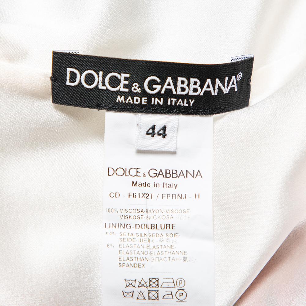Dolce & Gabbana White Crepe Peony Printed Shift Dress M In Excellent Condition In Dubai, Al Qouz 2