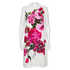 Dolce & Gabbana White Crepe Peony Printed Shift Dress M