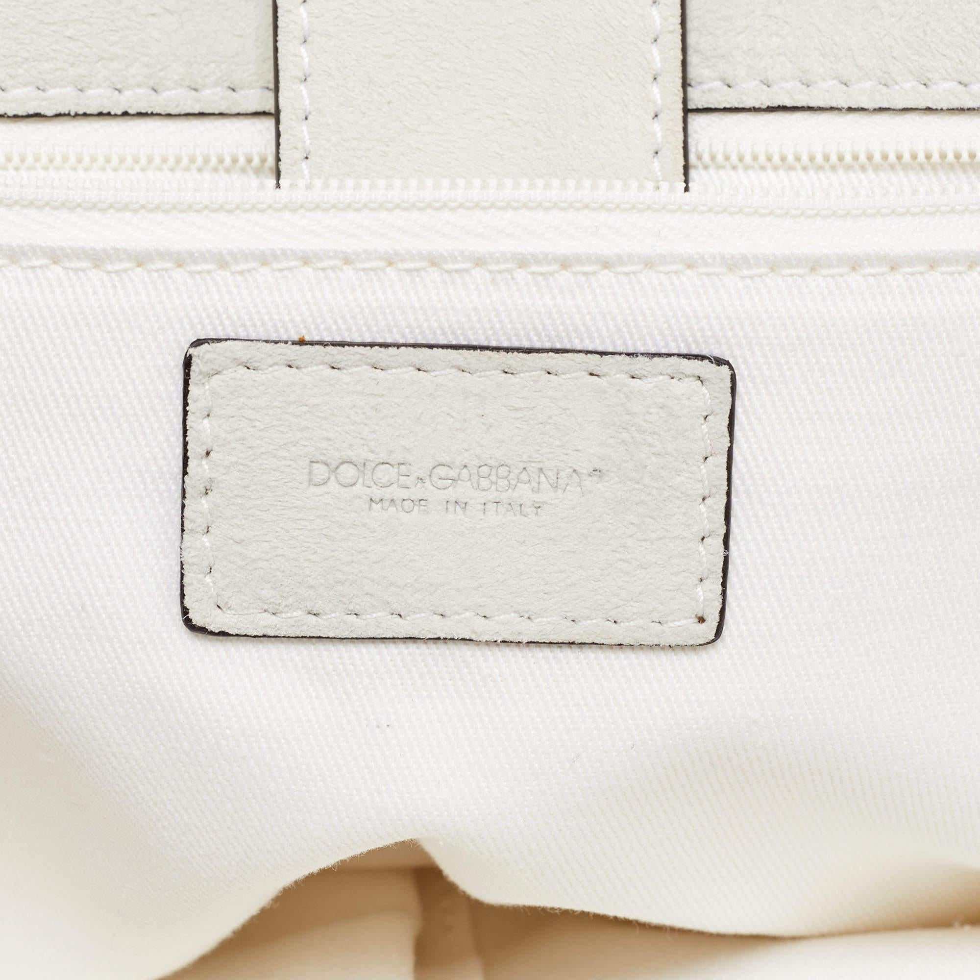 Dolce & Gabbana Borsa grande Miss Sicily in pelle e uncinetto bianca con manico superiore 1