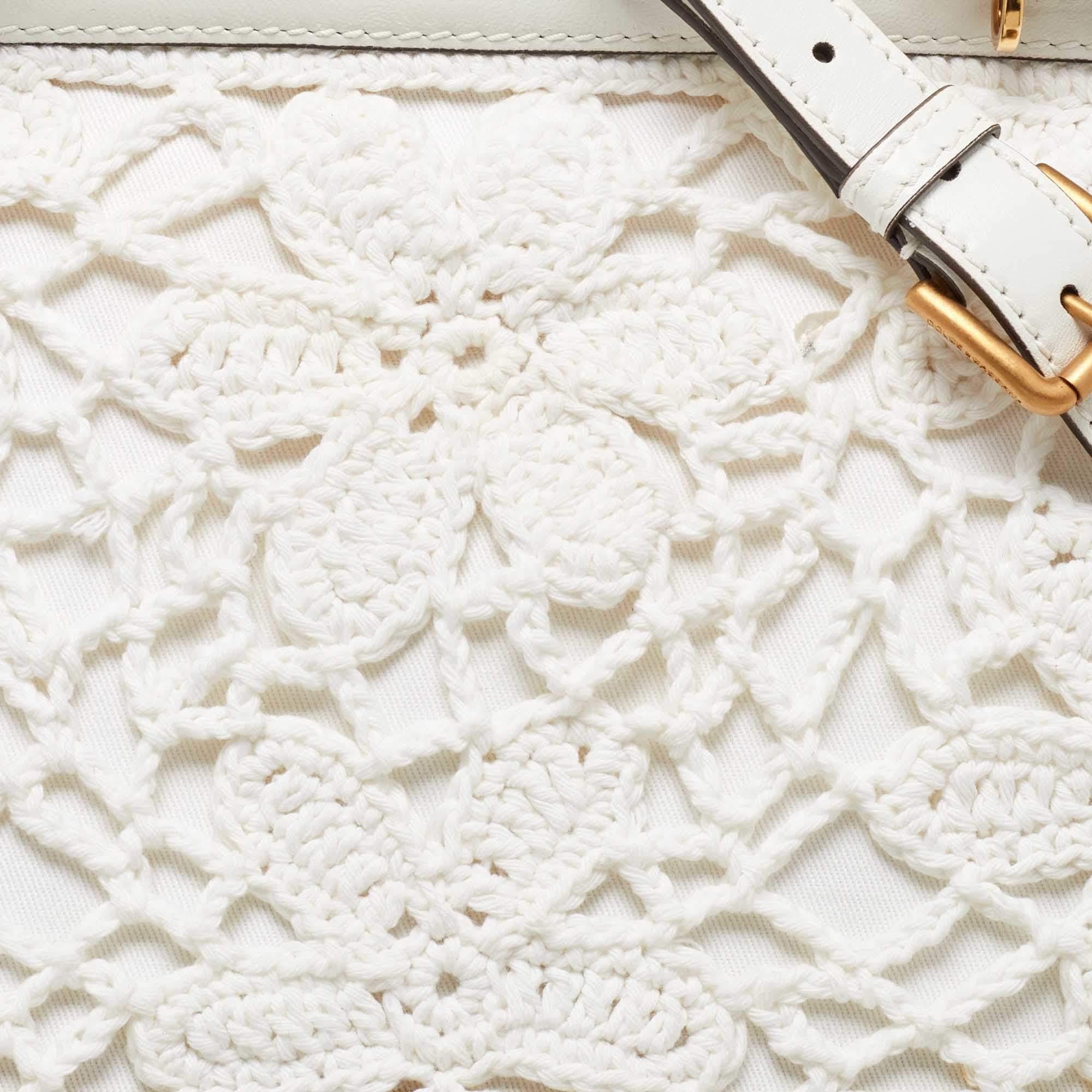 Dolce & Gabbana Borsa grande Miss Sicily in pelle e uncinetto bianca con manico superiore 2