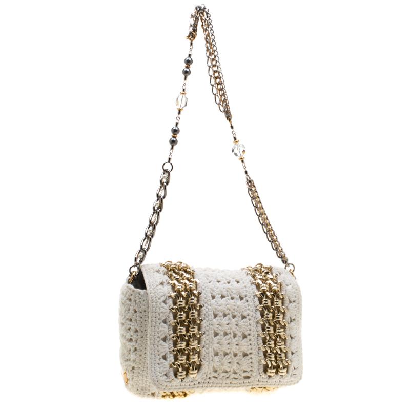 Dolce & Gabbana White Crochet Fabric Miss Charles Shoulder Bag 2