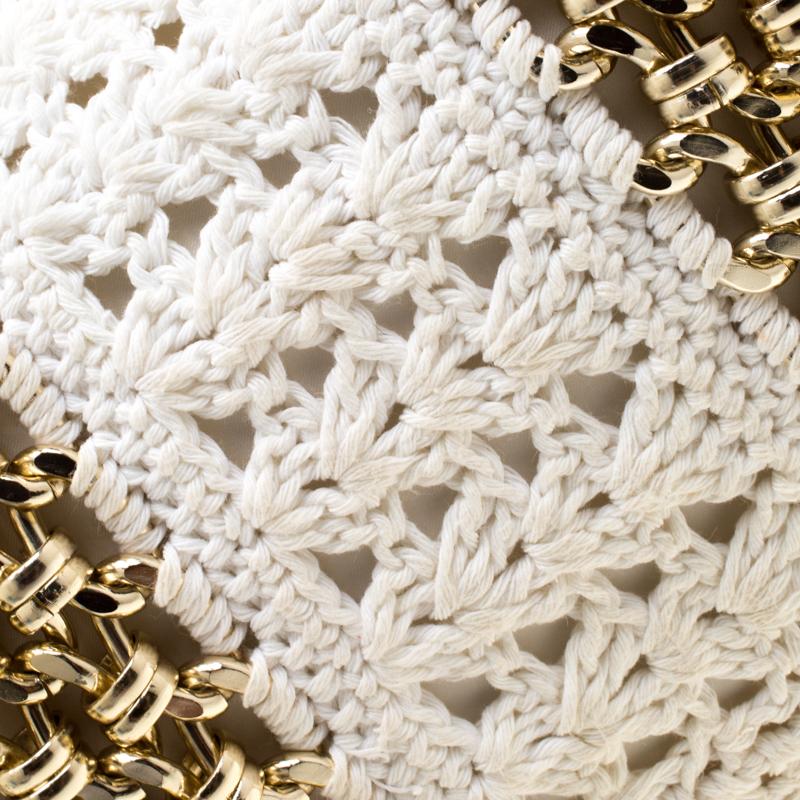 Dolce & Gabbana White Crochet Fabric Miss Charles Shoulder Bag 3