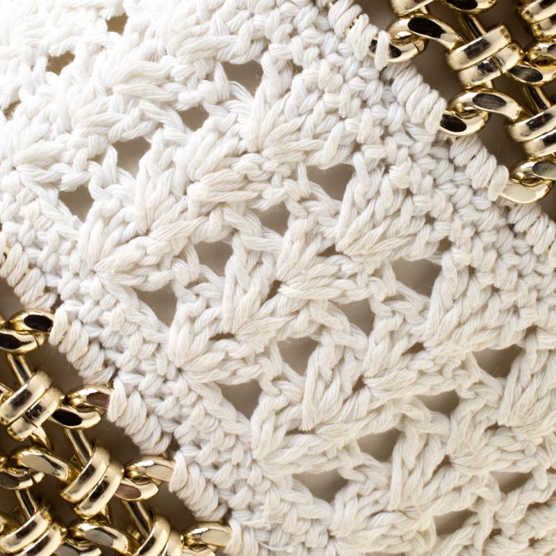 Women's Dolce & Gabbana White Crochet Fabric Miss Charles Shoulder Bag