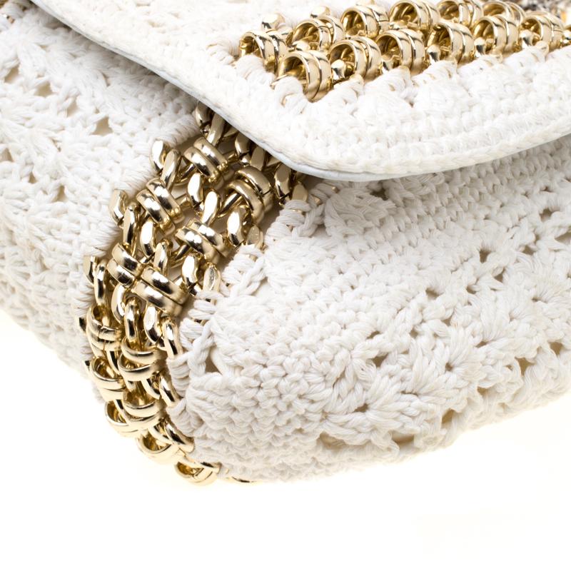 Dolce & Gabbana White Crochet Fabric Miss Charles Shoulder Bag 1