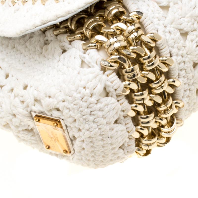 Dolce & Gabbana White Crochet Fabric Miss Charles Shoulder Bag 5