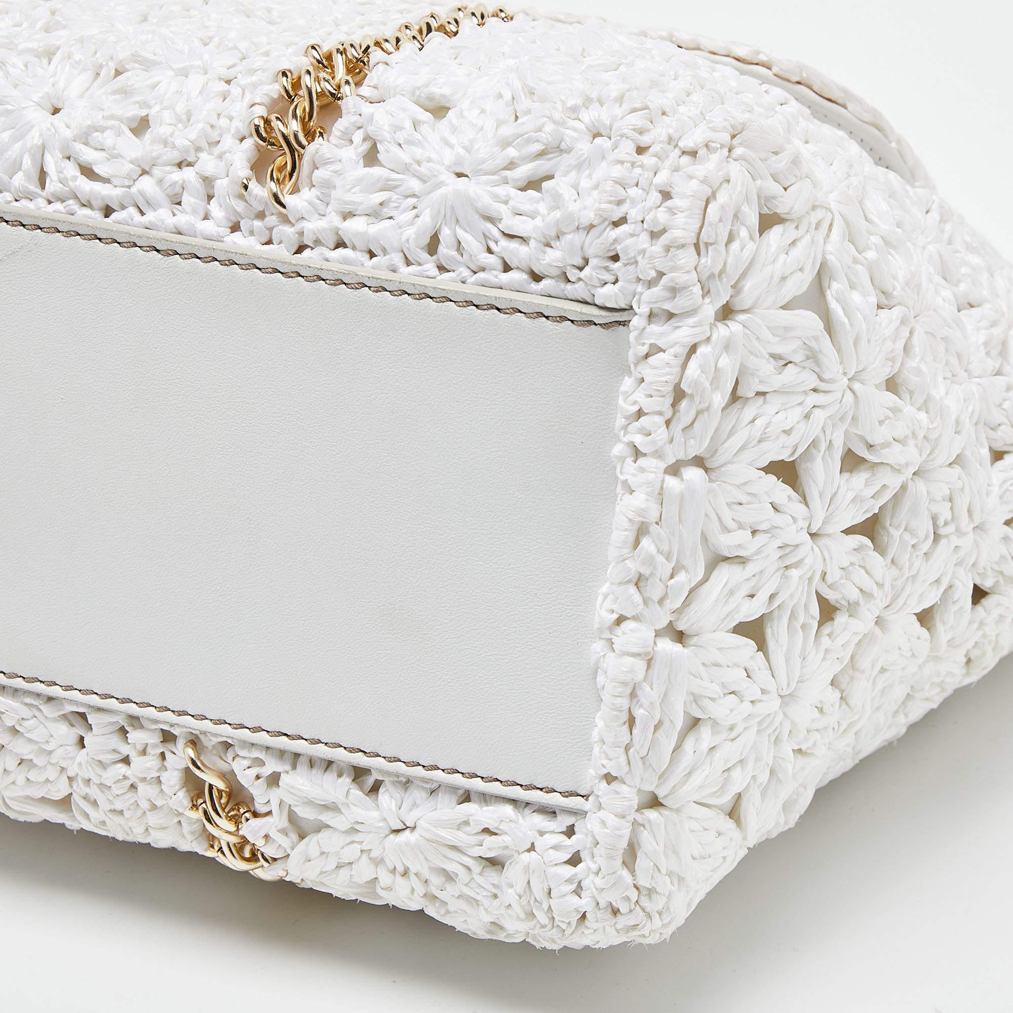 Women's Dolce & Gabbana White Crochet Raffia Leather Large Miss Sicily Top Handle Bag