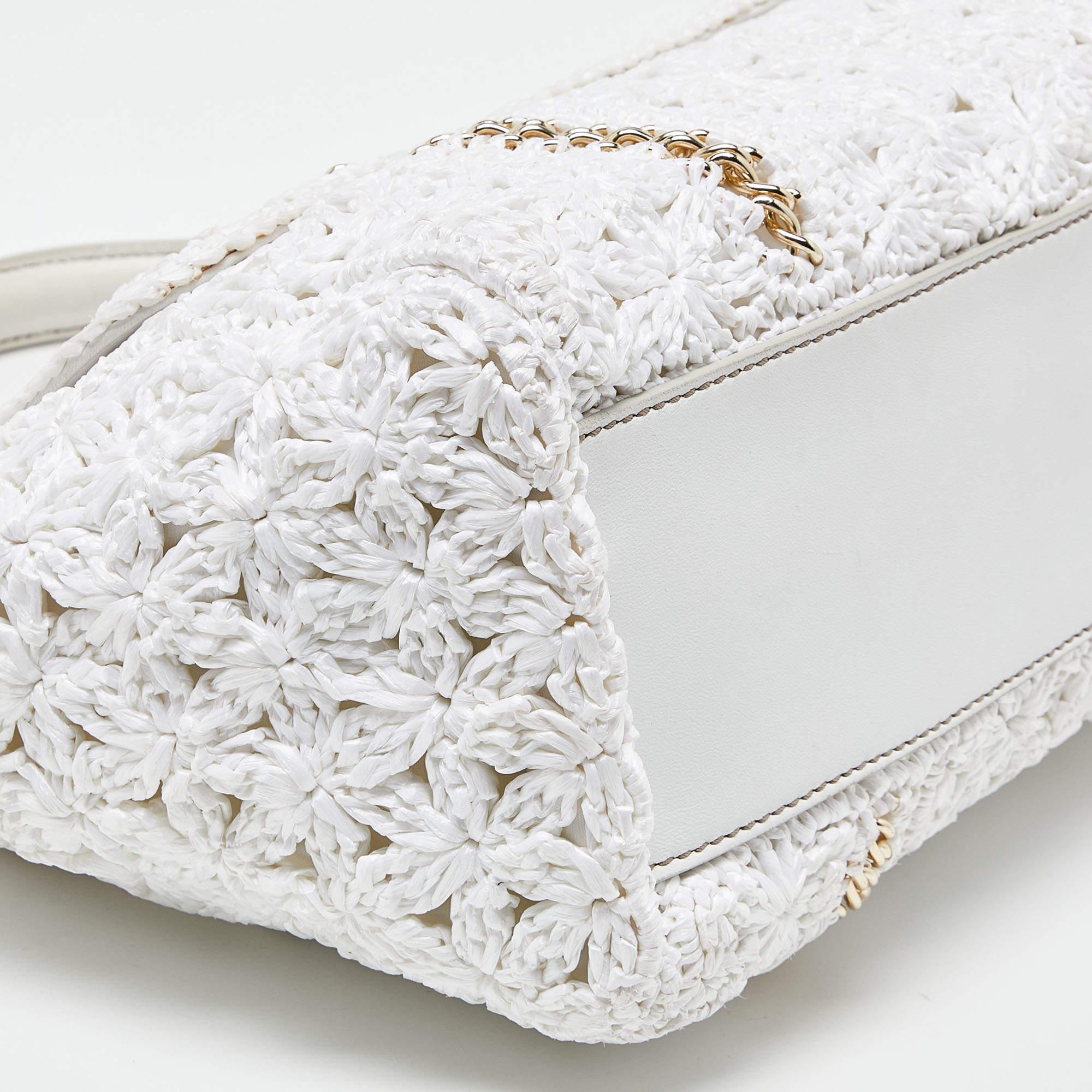 Dolce & Gabbana White Crochet Raffia Leather Large Miss Sicily Top Handle Bag 1