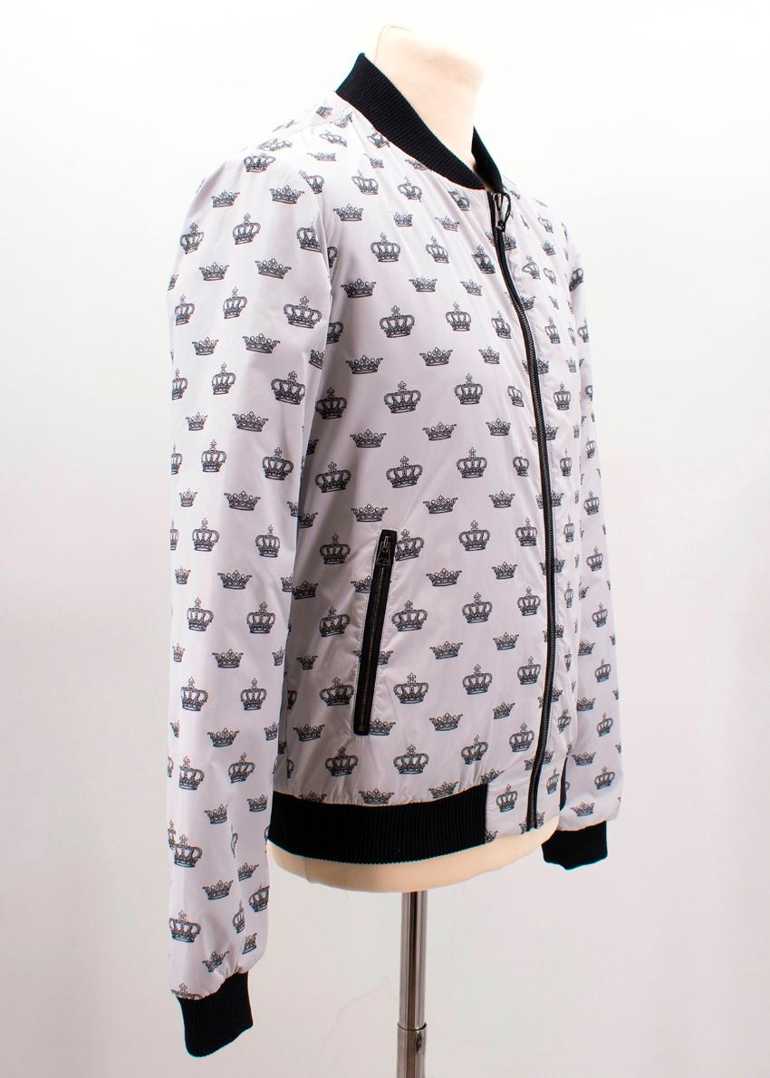 Gray Dolce & Gabbana white crown print bomber jacket M For Sale