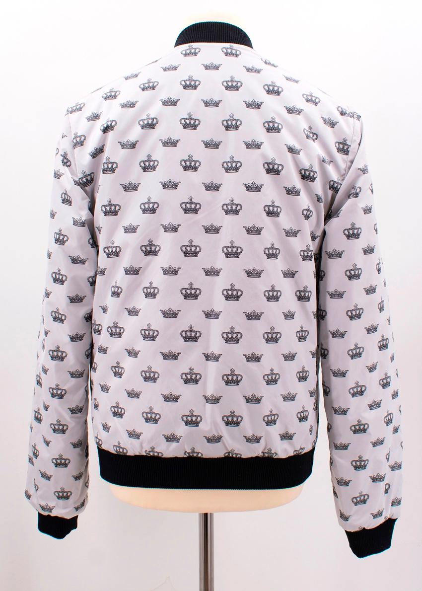 Dolce & Gabbana white crown print bomber jacket M In New Condition For Sale In London, GB