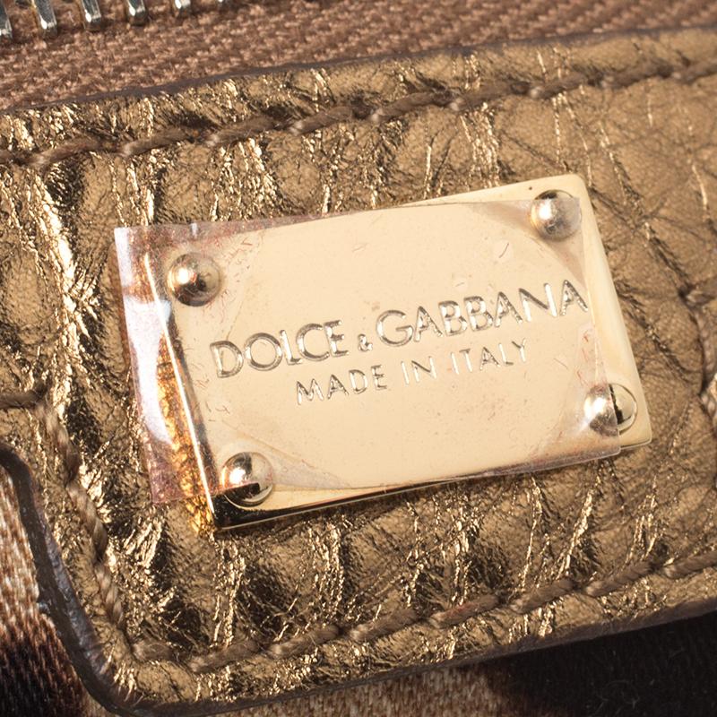Dolce & Gabbana White/Dark Gold Raffia and Leather Sara Satchel 4