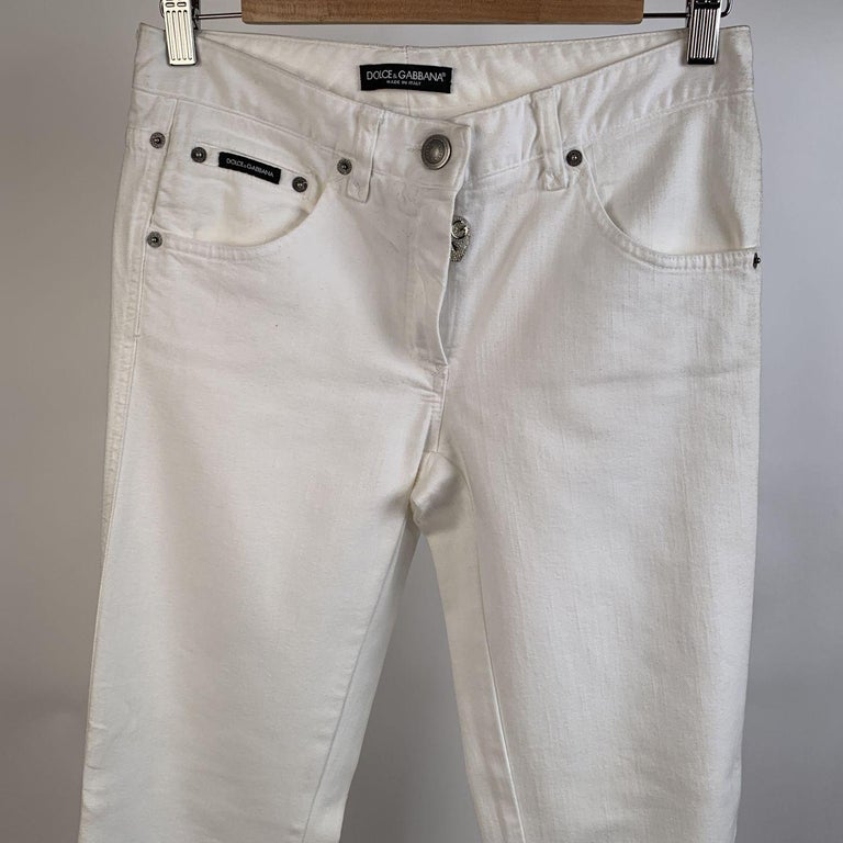 Dolce and Gabbana White Denim Jeans Pants with Zip For Sale at 1stDibs