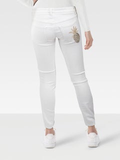 Dolce & Gabbana White Denim Pineapple Beaded Jeans Size XS
