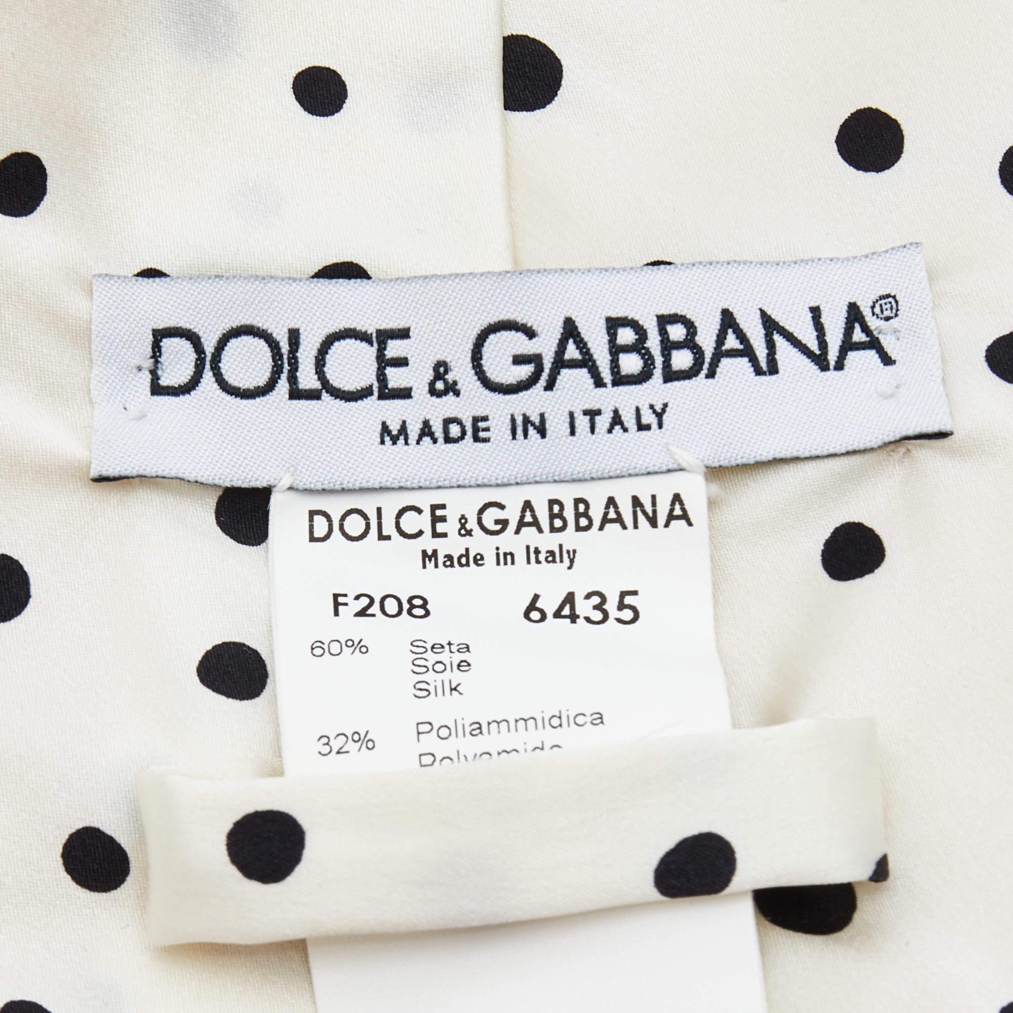 Blanc Dolce & Gabbana cravate en satin de soie imprimée à pois blancs en vente