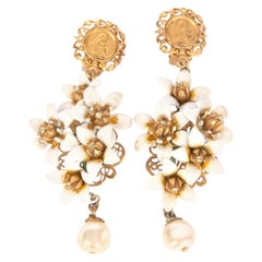 DOLCE & GABBANA white enamel & gold Floral Drop Earrings
