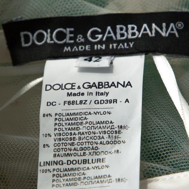  Dolce & Gabbana White Floral Applique Tulle Strapless Gown M Pour femmes 