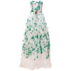 Dolce & Gabbana White Floral Applique Tulle Strapless Gown M
