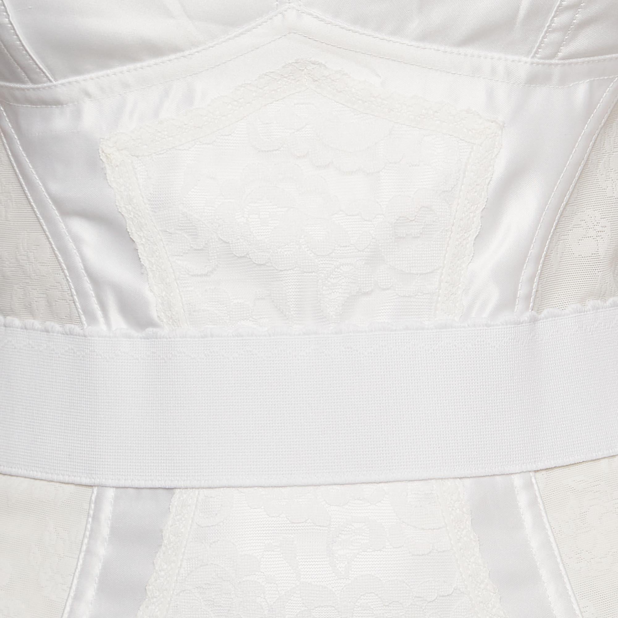 Dolce & Gabbana White Floral Lace and Satin Midi Corset Dress S In Good Condition In Dubai, Al Qouz 2