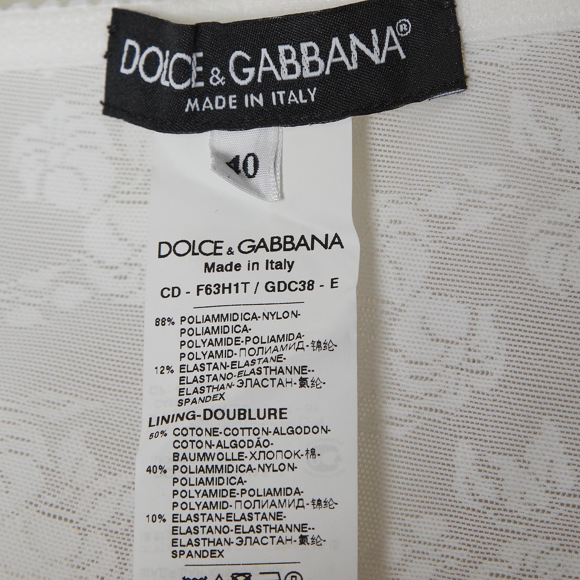 Women's Dolce & Gabbana White Floral Lace and Satin Midi Corset Dress S