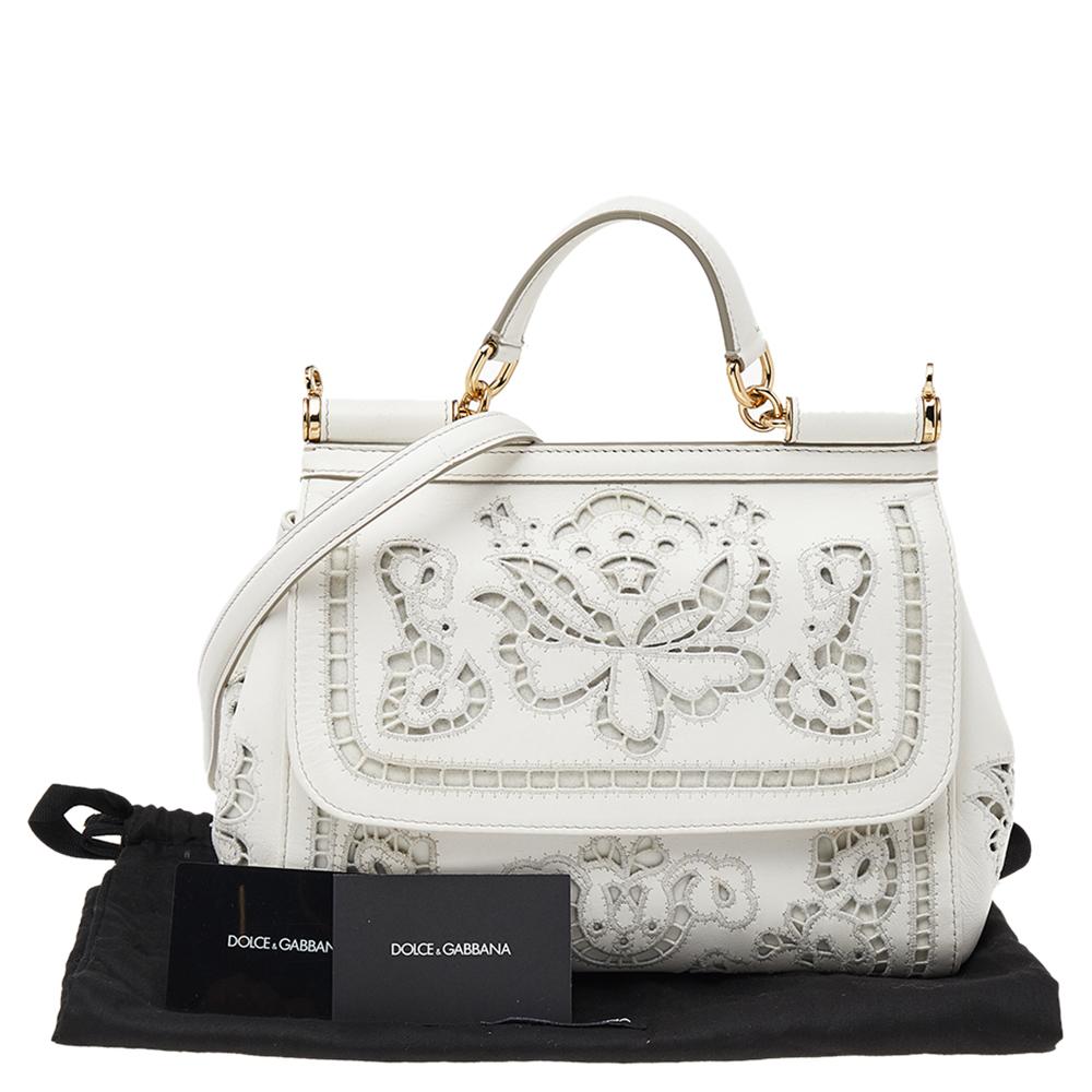 Dolce & Gabbana White Floral Leather Miss Sicily Top Handle Bag 3