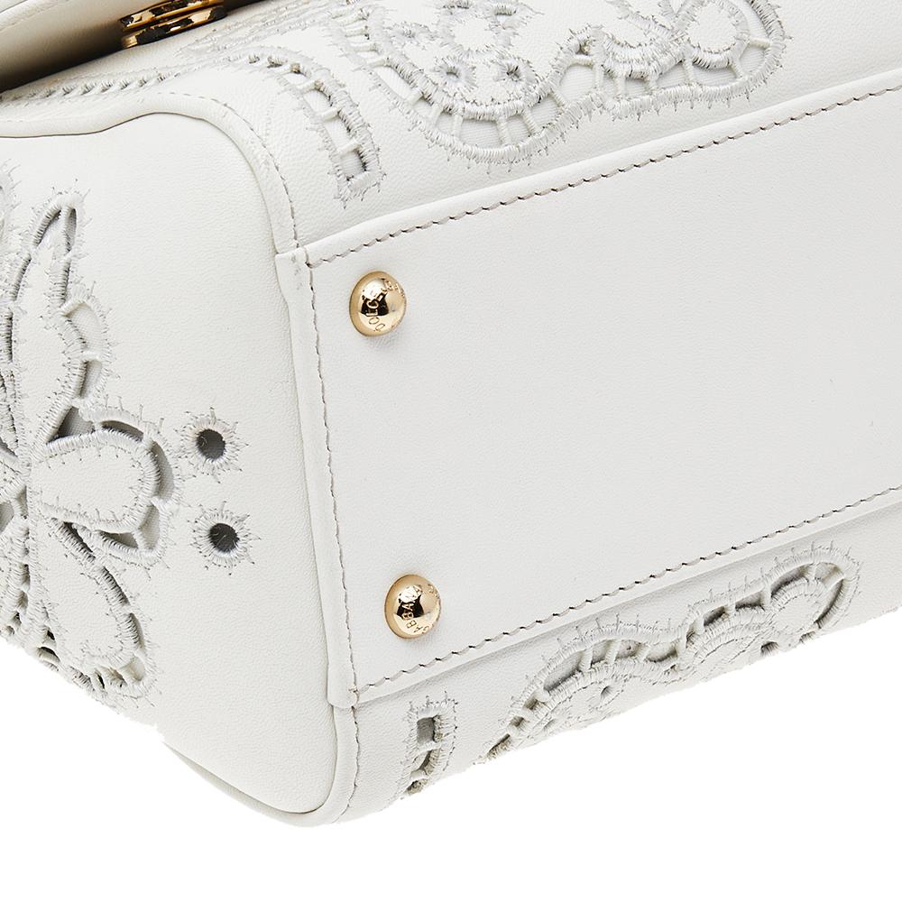 Women's Dolce & Gabbana White Floral Leather Miss Sicily Top Handle Bag
