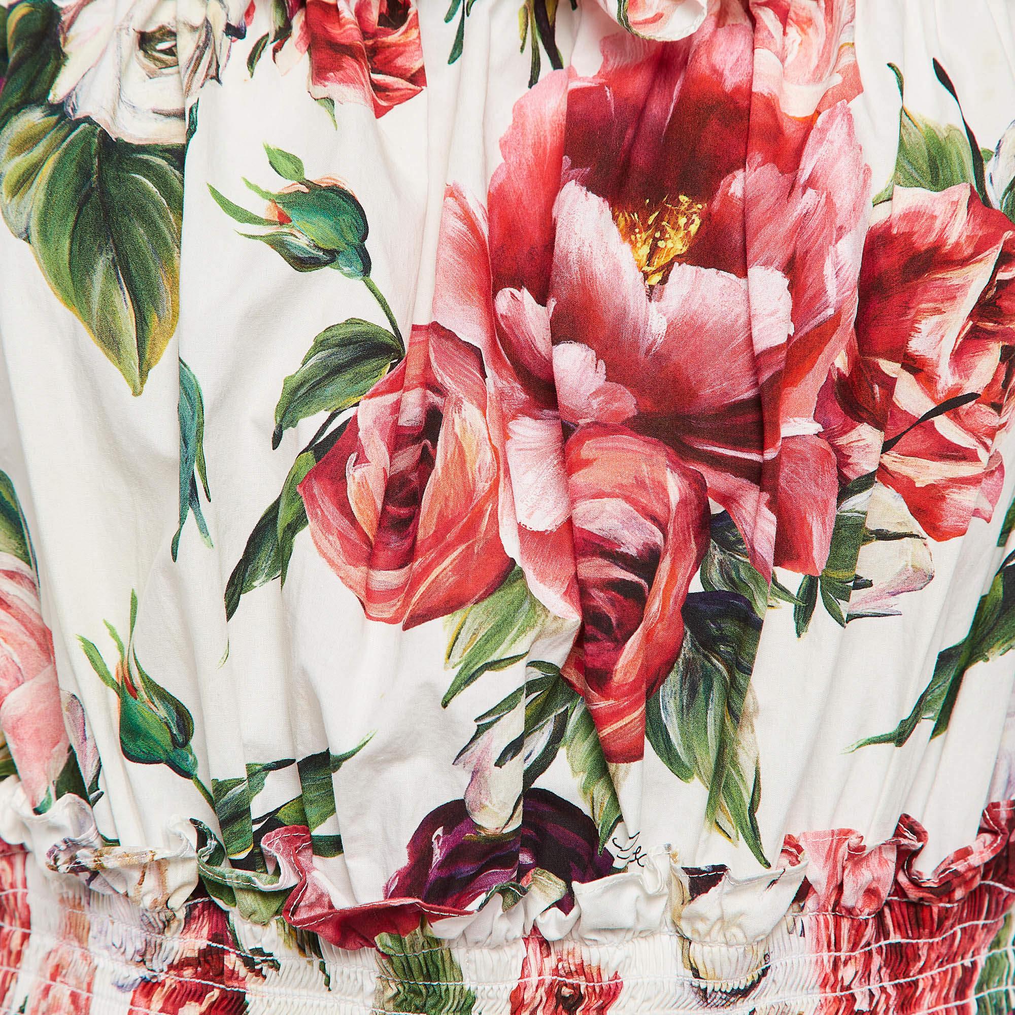 Blanc Dolce & Gabbana - Robe à volants en coton imprimé floral blanc L en vente