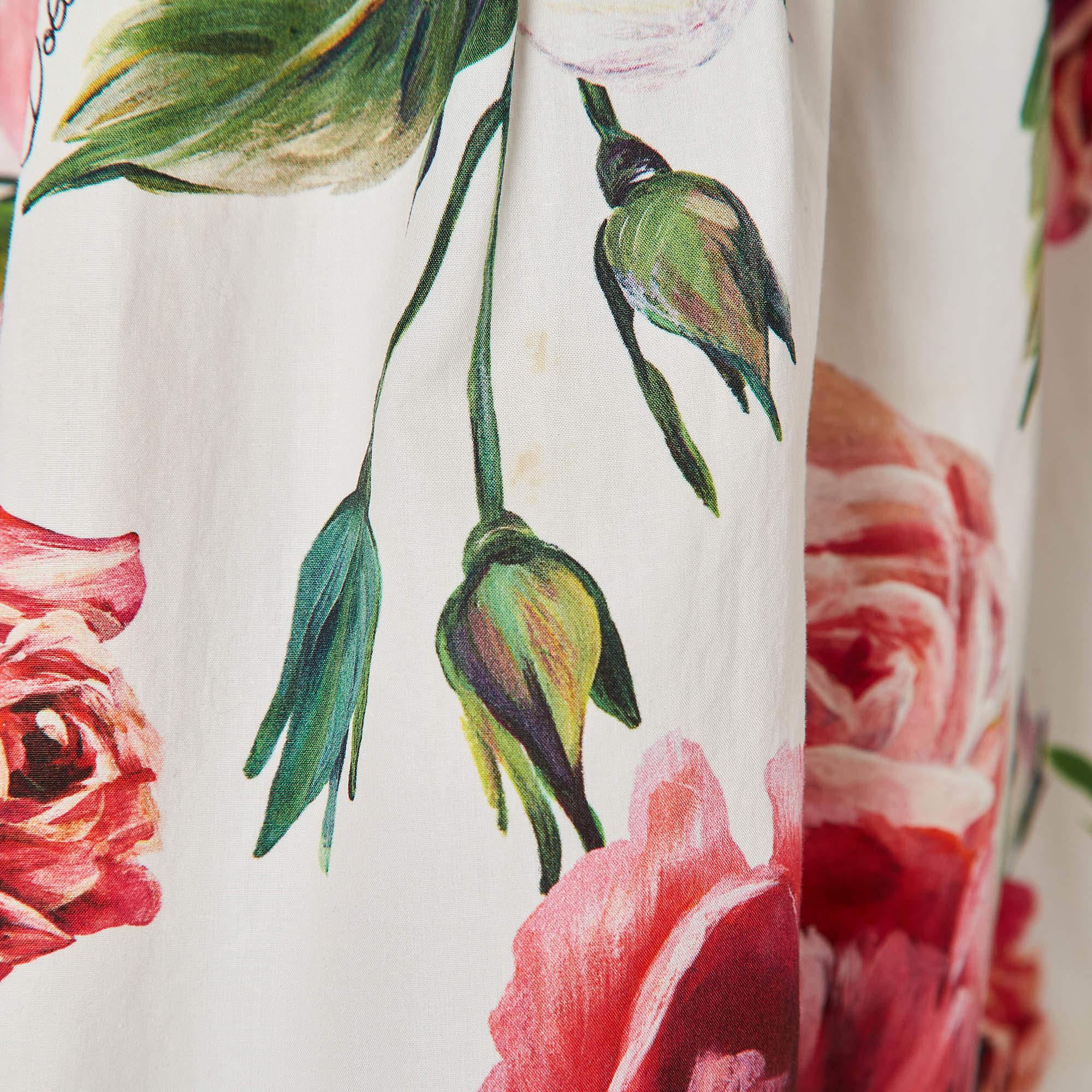 Dolce & Gabbana - Robe à volants en coton imprimé floral blanc L Bon état - En vente à Dubai, Al Qouz 2
