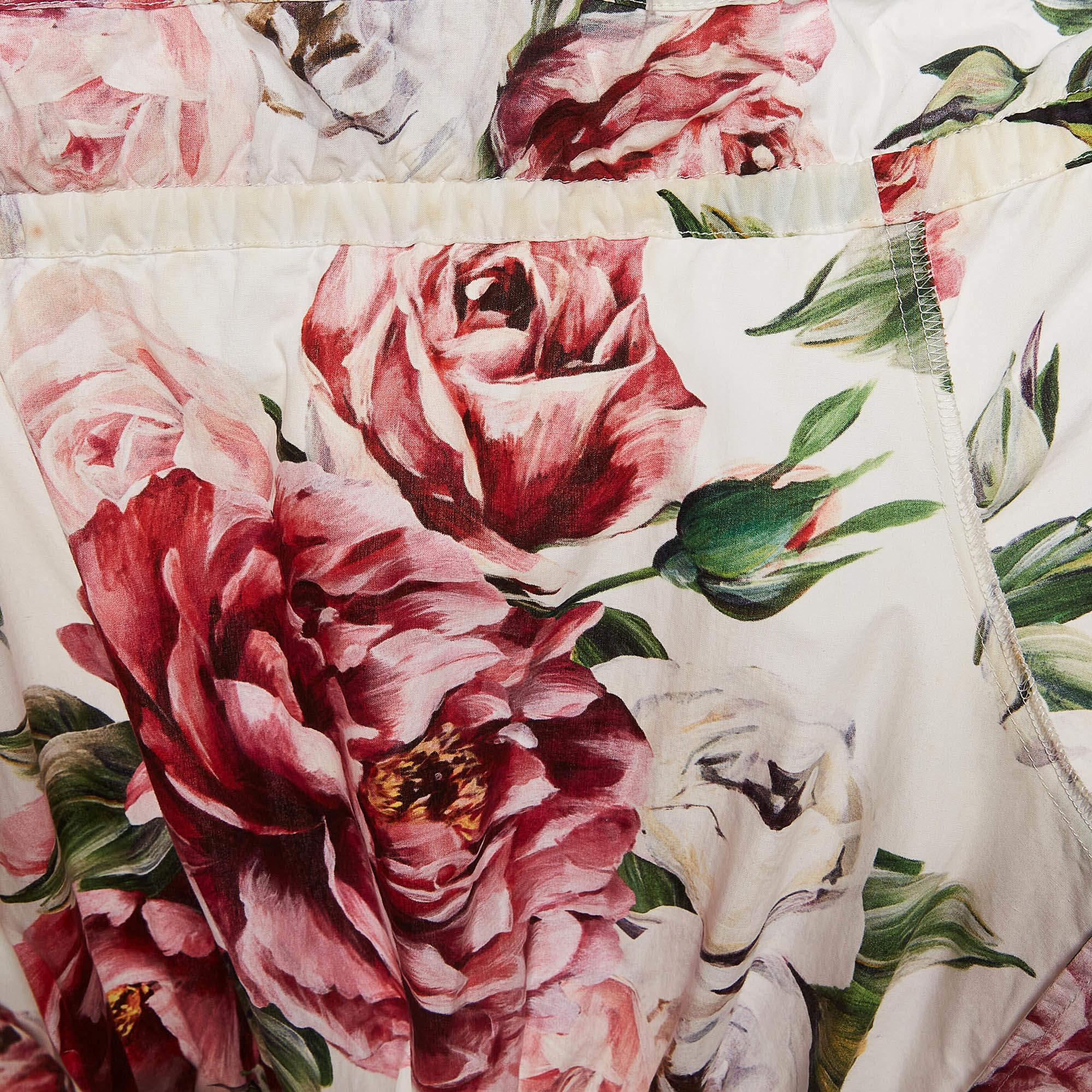Dolce & Gabbana - Robe à volants en coton imprimé floral blanc L Pour femmes en vente
