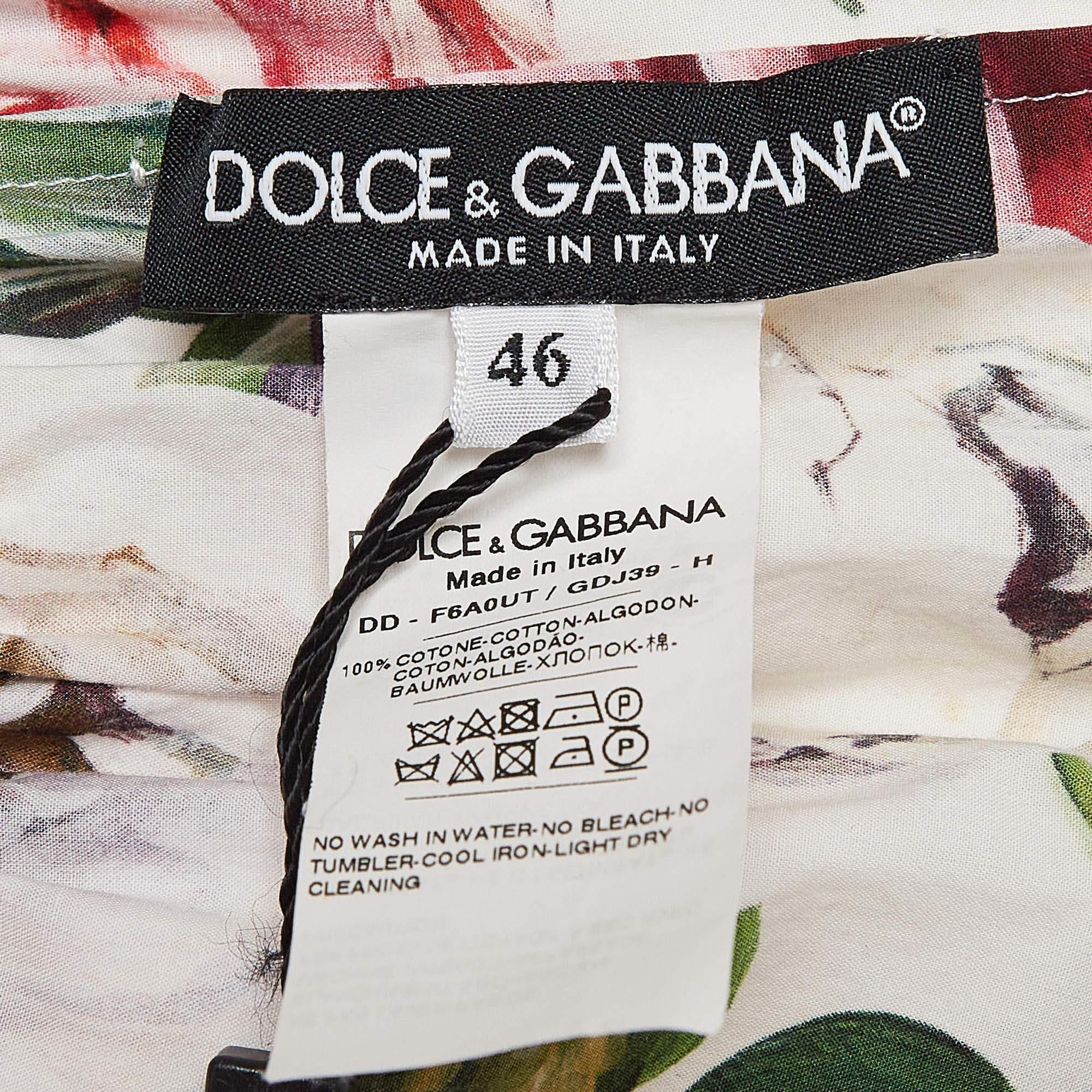 Dolce & Gabbana - Robe à volants en coton imprimé floral blanc L en vente 1