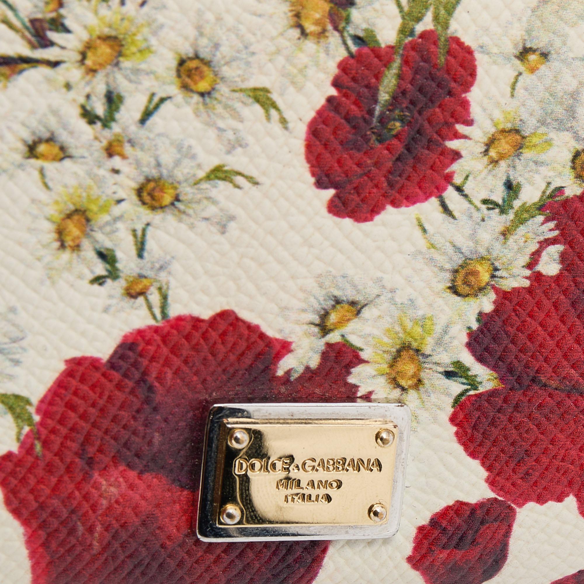 Women's Dolce & Gabbana White Floral Print Leather Flap Card Case
