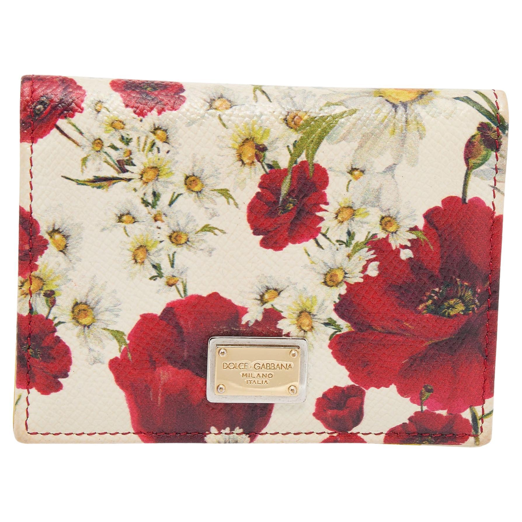 Dolce & Gabbana White Floral Print Leather Flap Card Case