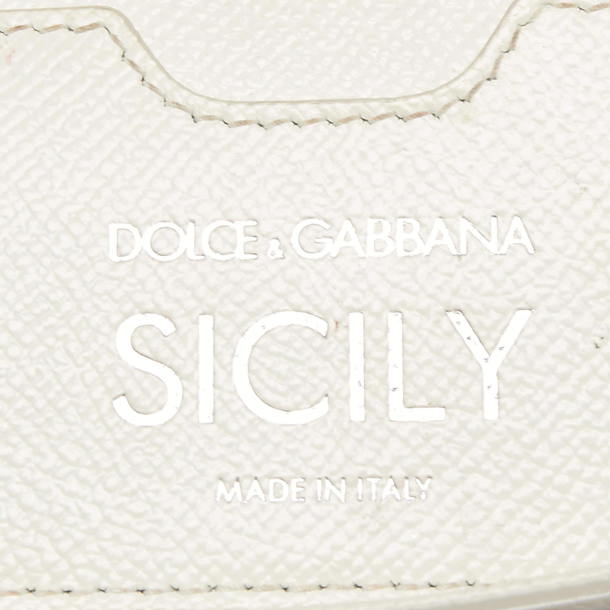 Dolce & Gabbana White Floral Print Leather Medium Miss Sicily Top Handle Bag 5