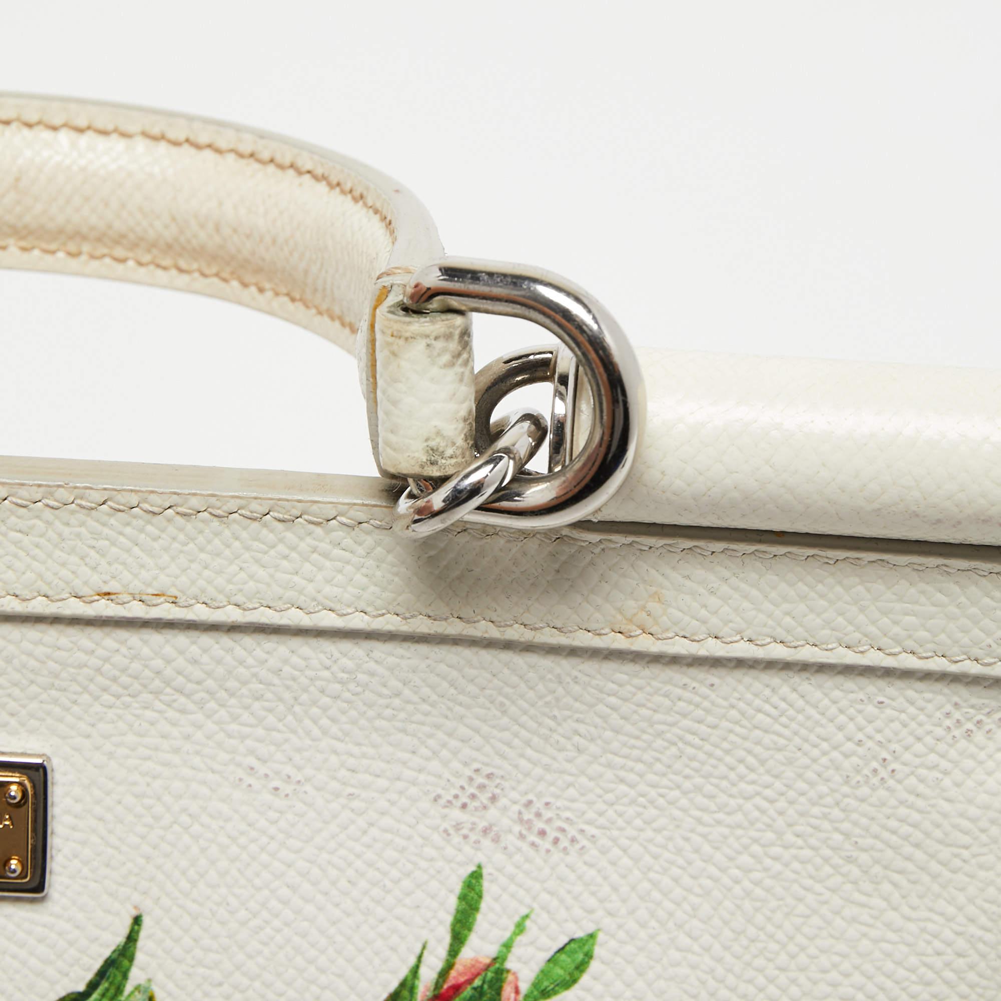 Dolce & Gabbana White Floral Print Leather Medium Miss Sicily Top Handle Bag 8