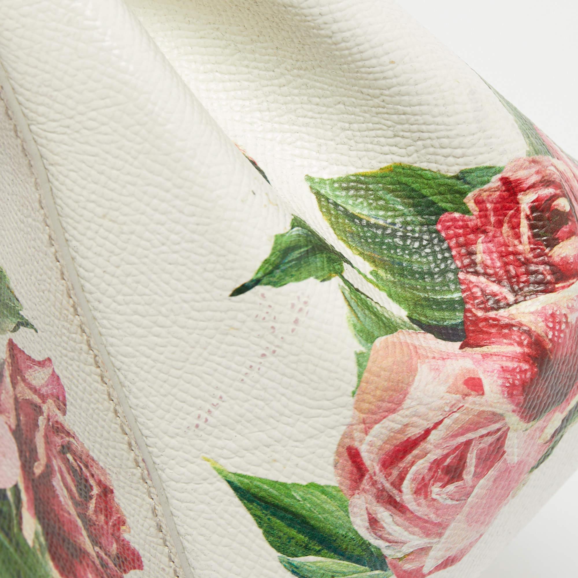 Dolce & Gabbana White Floral Print Leather Medium Miss Sicily Top Handle Bag 9