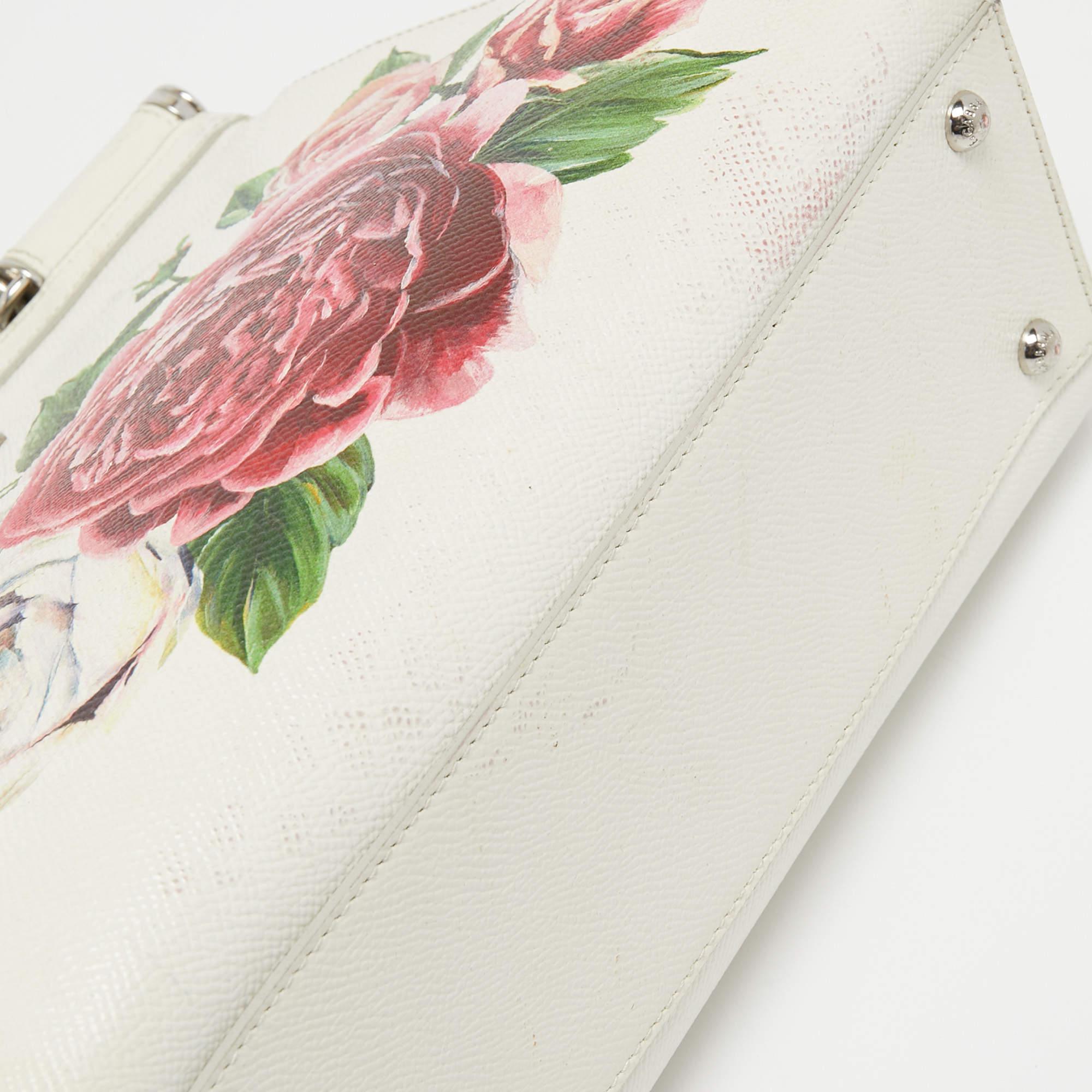 Dolce & Gabbana White Floral Print Leather Medium Miss Sicily Top Handle Bag 11