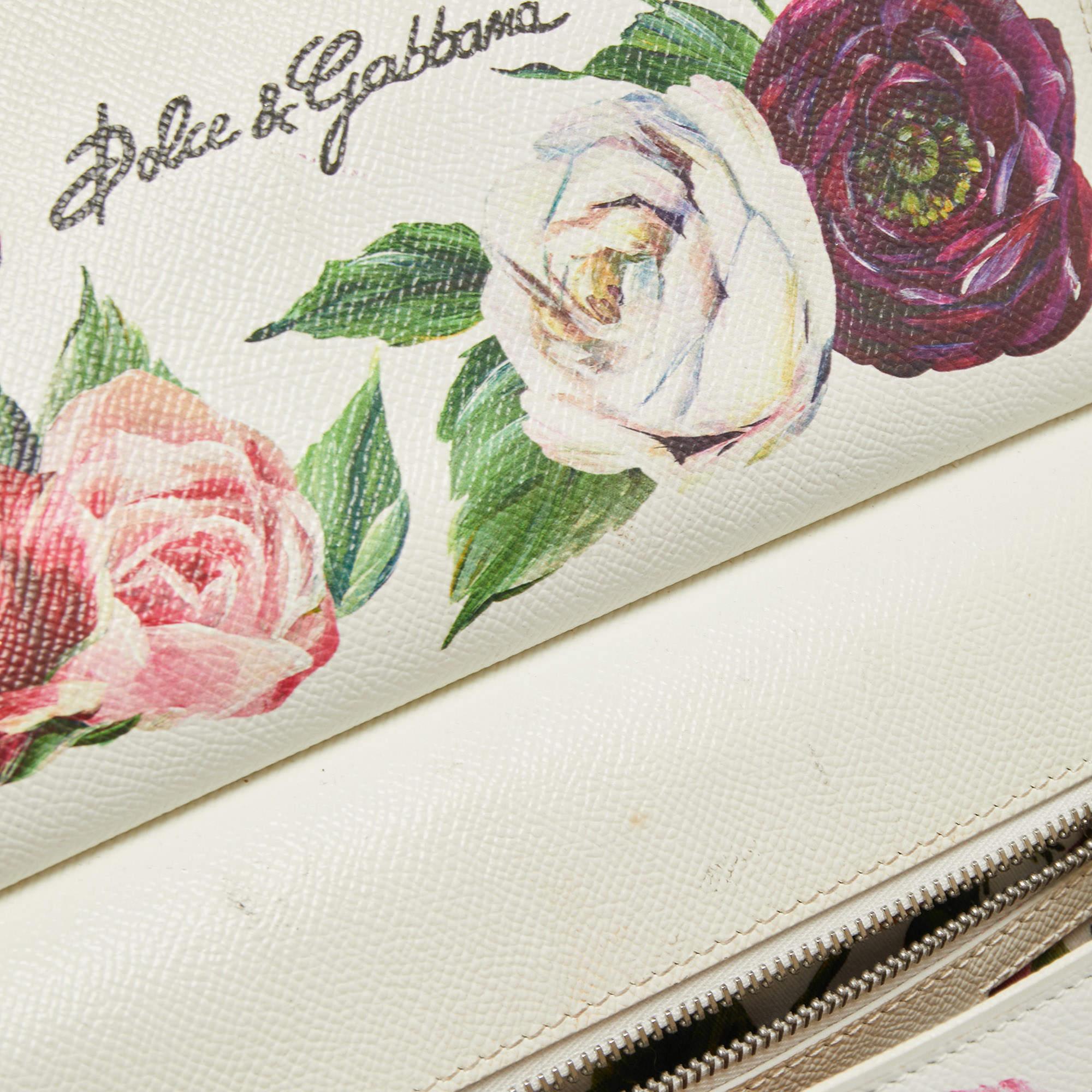 Dolce & Gabbana White Floral Print Leather Medium Miss Sicily Top Handle Bag 12