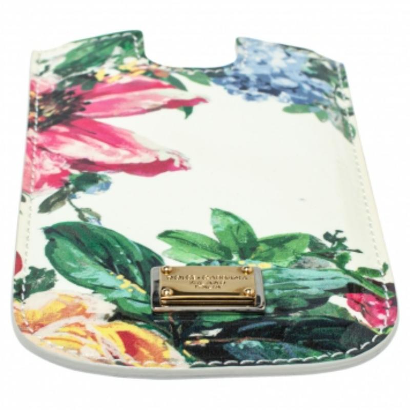 Gray Dolce & Gabbana White Floral Print Patent Leather IPhone 5 Case For Sale