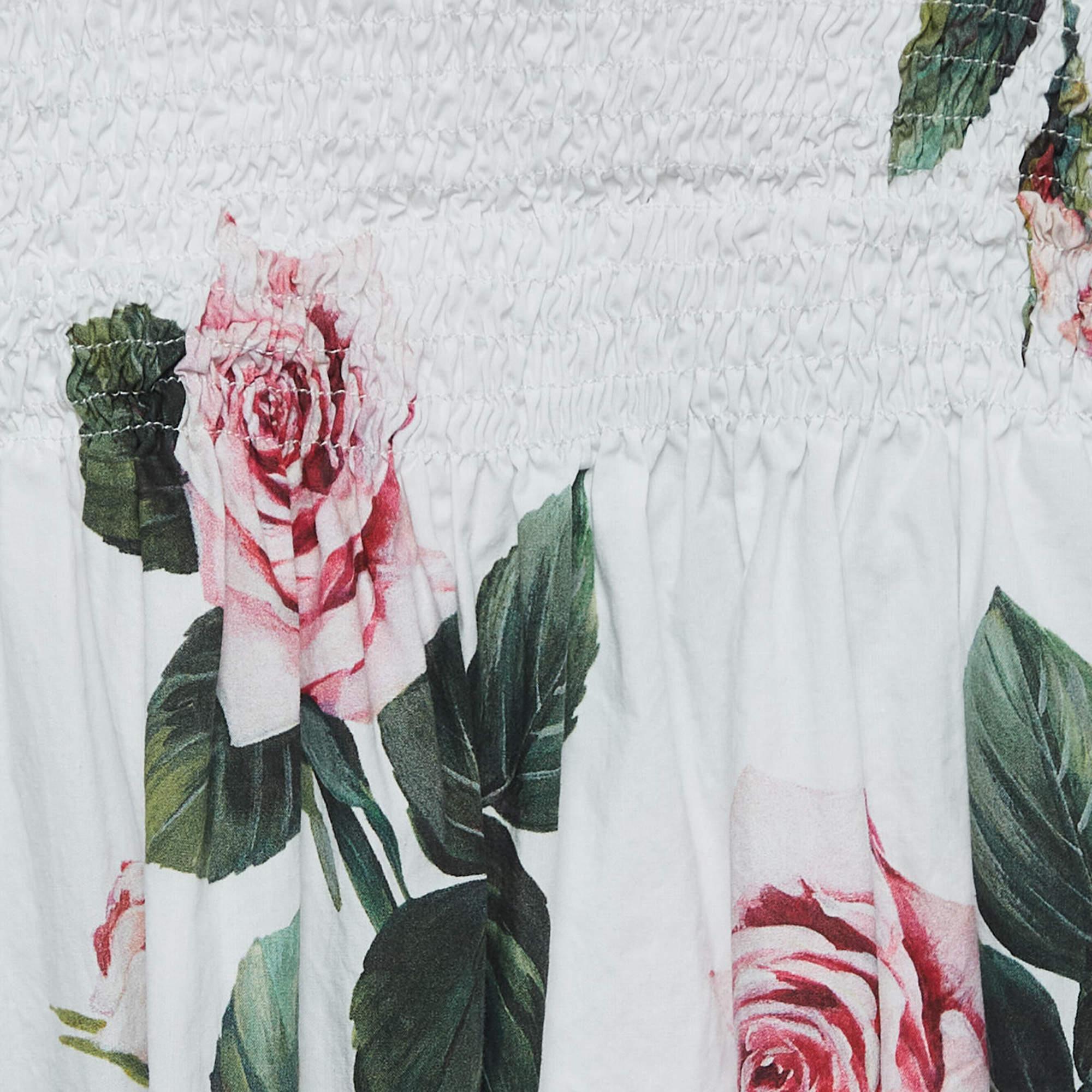 Gris Robe en popeline de coton imprimée à fleurs blanches Dolce & Gabbana (11-12 Yrs) en vente