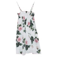 Dolce & Gabbana Vestido blanco de popelina de algodón con estampado floral (11-12 años)