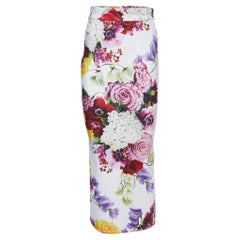 Dolce & Gabbana White Floral Printed Jersey Pencil Midi Skirt S
