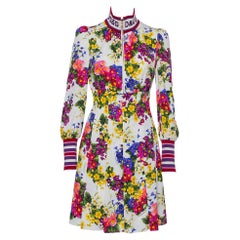 Dolce & Gabbana White Floral Printed Silk High Collar Charmeuse Mini Dress M