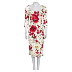 Dolce & Gabbana Damen-Etuikleid mit Blumenmuster, Größe IT 42, aus einer Seiden-Viskose-Mischung