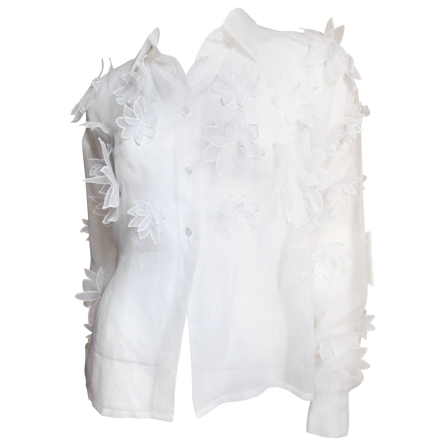 Dolce and Gabbana Flower Applique Silk Shirt 1990s For Sale at 1stDibs