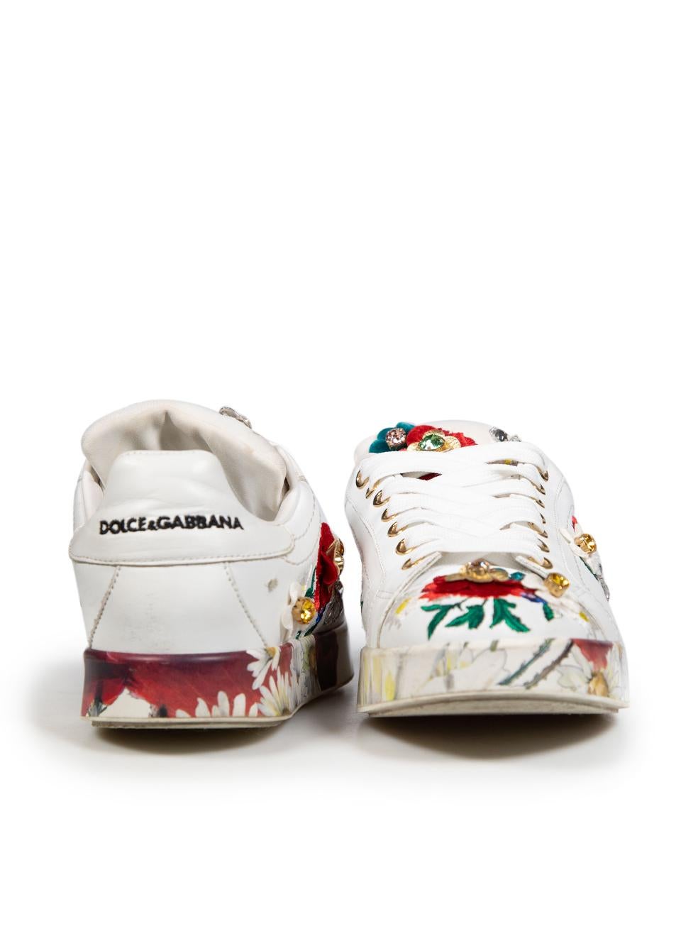 Dolce & Gabbana White Flower Portofino Sneakers Size IT 37 In Good Condition In London, GB