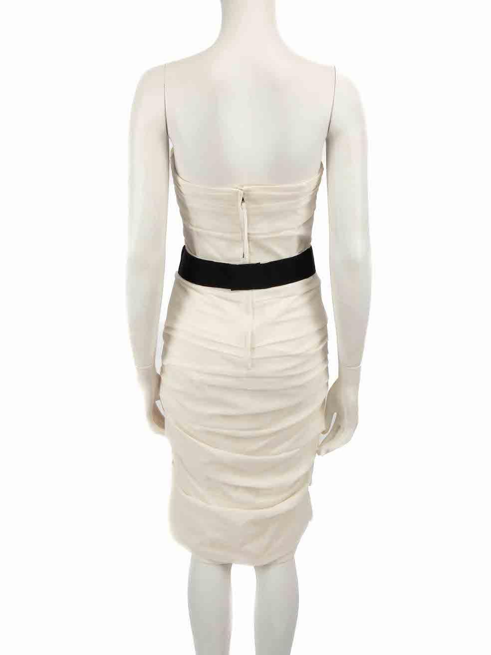 Dolce & Gabbana White Gathered Strapless Dress Size M In Good Condition In London, GB